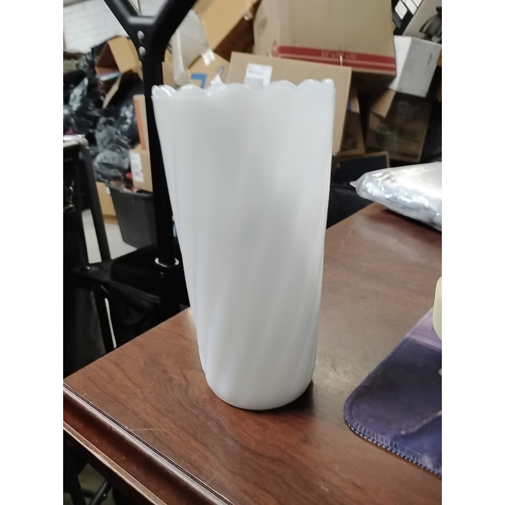 Vintage EO Brody Milk Glass Vase 7" Tall